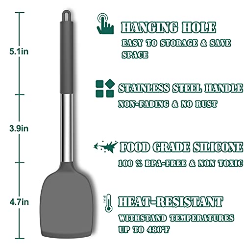 Umite Chef Silicone Kitchen Cooking Utensil Set, 43 Pcs Silicone Spatula With Stainless Steel Handle, Non-Stick Heat Resistant - Best Cookware (Grey) #TOP3