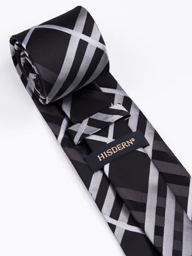 Image of HISDERN Ties for Men Formal Business Plaid Checked Mens Ties and Pocket Square Set Classic Wedding Necktie Handkerchief