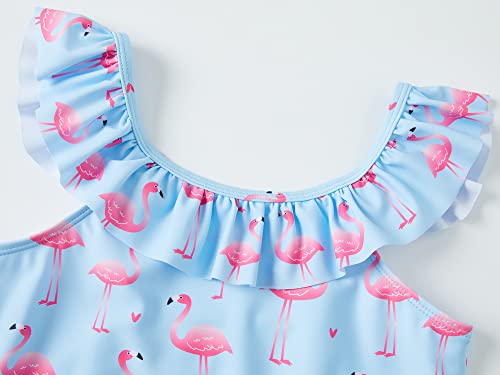 Image of Dvenki Toddler Girls One Piece Swimsuit Adjustable Straps Sizes 2T-10 | quick-dry swim fabric, skin-friendly, ruffle neckline, leopard, check, mermaid prints, swimwear for beach, pool, summer party