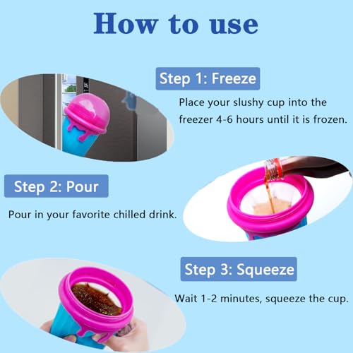 Lansls Slushy Maker, Slush Becher, Eis Zum Kneten Slushy Becher, Quick Frozen Magic Cup, Silikon Slushy Maker Cup, Slush Cup Mit Strohhalmlöffel für Diy Cola Oder Saft (Blue, 500ML) – Bild 5