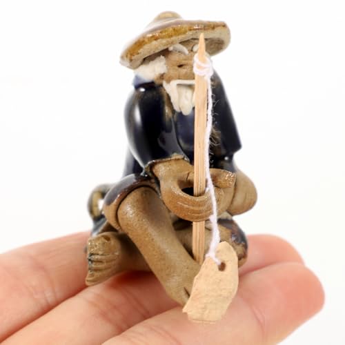 Bonsaï d'exception sublimé par deux mini statues de pêcheur en céramique - 5