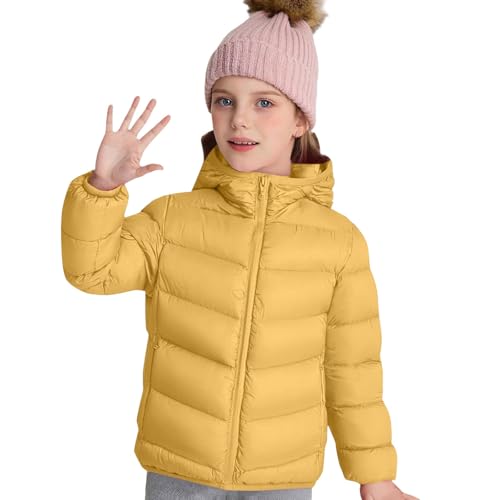 Cappotto invernale per ragazze, piumino trapuntato per bambini, leggero, con cappuccio, tinta unita, caldo, ripiegabile, a maniche lunghe, antivento, Giallo, 15-16 Years