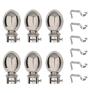 Ferio Stainless Steel Glossy Matte Curtain Brackets Parda Holder with Support Curtains Rod Pocket for Door and Window Fittings for Home Decor (Curtain Finials 6 Pcs and Curtain Support 6 Pcs)