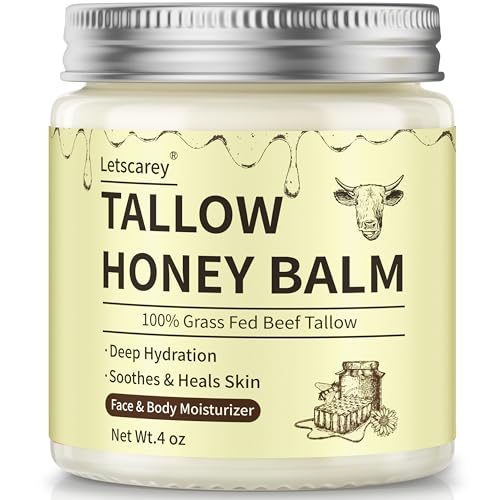 Letscarey Beef Tallow for Skin, Whipped Tallow and Honey Balm For Face, Grass Fed Beef Tallow...
