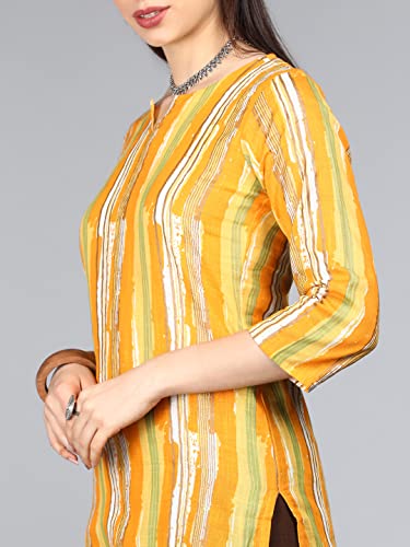 Image of Vaamsi Women's Cotton Abstract Printed Straight Kurta (VCK1258 Yellow)