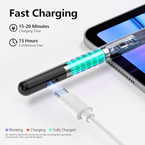 Image of Stylus Pen for iPad 6th-11th Generation-2X Fast Charge Active Pencil Compatible with 2018-2026 Apple iPad Pro 11 inch /12.9 inch /M4, iPad Air 3 /4 /5 /M2 /M3 /M4,iPad mini 5 /6 /7 Gen-Black
