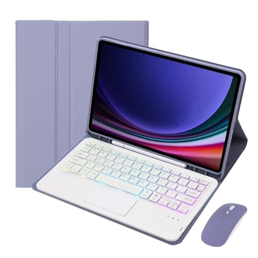 Capa de Teclado para Samsung Galaxy Tab S9 FE 10.9'' 2023 (SM-X510/SM-X516) com Suporte para Lápis, 7 Cores Retroiluminadas, Teclado Magnético Destacável com Mouse Bluetooth,Purple
