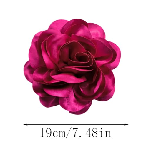 Image of Large Camellia Rose Flower Brooches Lapel Pins Dainty Satin Fabric Apparelpin Oversized Brooch Pin for Women Men Wedding Party Banquet Dress Dance Clothes Accessories