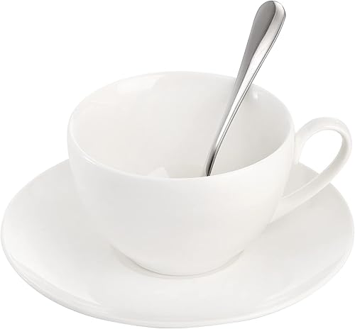 Miniatura 8 de Foraineam Tazas de café expreso con platillos y cucharas, juego de tazas de té blanco de 6 onzas, juego de taza de café de porcelana y platillo con