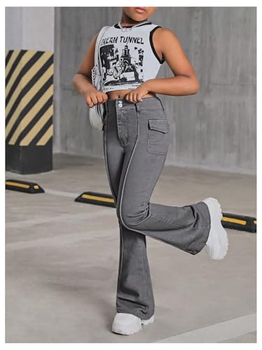 Floerns Girl's Y2k Bell Bottom Bootcut Jeans Cargo Flare Leg Skinny Long Denim Pants4