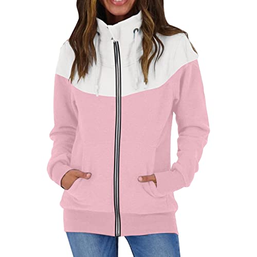 Rebajas Hoy Oferta Flash Mujeres Casual Contraste Sólido Manga Larga Cremallera Abrigo Bolsillo Sudadera Suelta Tops Sudadera Mujer Capucha Pelo Sudadera Larga Neg Ofertas Flash Del Dia Cute Hoodie