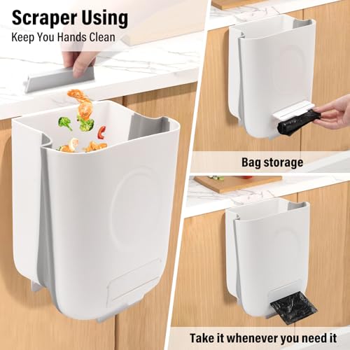 Image of 1.8 Gallon Compost Bin Kitchen for Kitchen Counter /Sink, Hanging Trash Can, Small Trash Can for Home /Bathroom /Cupboard /Outdoor /Camping /RV(White,40 Compostable Trash Bags)