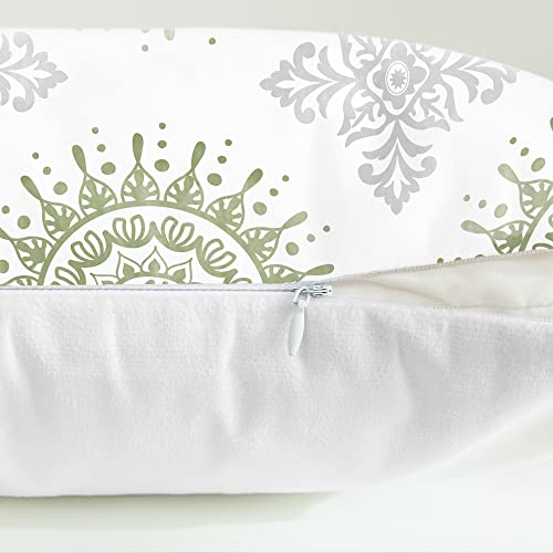 Calitime Throw Pillow Cases Pack Of 2 Cozy Fleece Mandala Floral Medallion Compass Decorative Cushion Covers For Couch Bed Sofa Farmhouse Decoration 18 X 18 Inches Sage Green Grey #TOP6