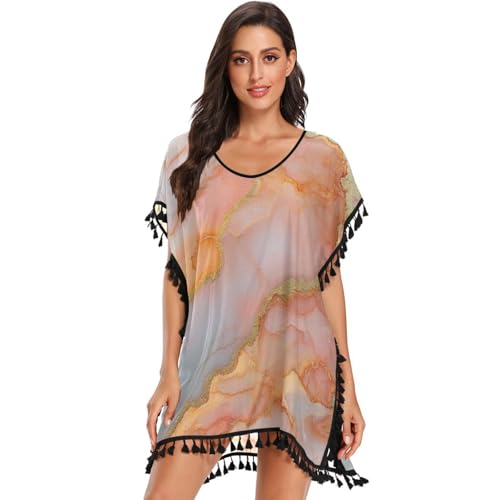 linqin Vestido de playa para traje de baño para mujer, color mármol melocotón rubor, Rubor melocotón mármol, S
