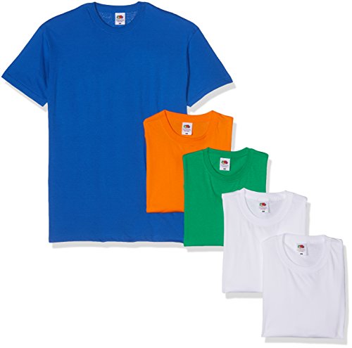 Fruit of the Loom Valueweight Short Sleeve T-Shirt, Blanc/Vert/Roi/Orange, XL (Lot de 5) Homme