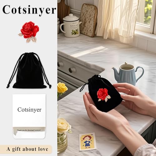 Image of Red Rose Brooch for Women - Elegant Costume Jewelry Pin for Dresses, Hats & Scarves