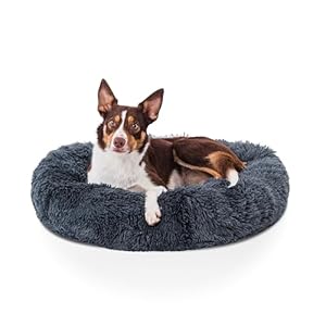 Woof & Whiskers Donut Beds For Dogs Grey Dog Bed 70cm Donut Bed Calming Dog Beds Round Plush Donut Cuddler Bed With Non Slip Base Anti Anxiety Properties Machine Washable (Dark Grey, 70cm)