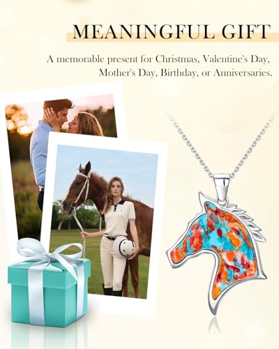 Image of AIBAO Sterling Silver Turquoise Horse /Snake Pendant Necklaces for Women | 11-20 Ct Large Horse / Snake Turquoise Boho Necklaces for Women Men Southwestern Jewelry