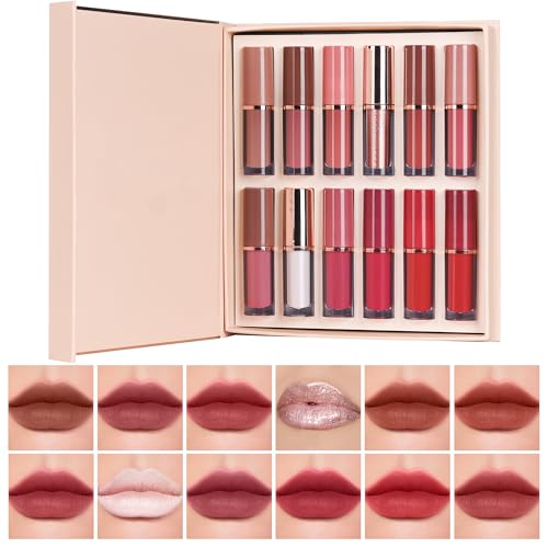 Batom Lip Liner Conjunto Batom liquido | Conjunto de Lápis para Lábios Matte 12 Cores