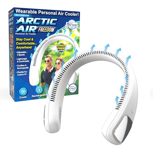 Arctic Air Freedom Personal Air Cooler - Portable 3-Speed Neck Fan, Hands-Free Wearable Design, Lightweight, Cordless And Rechargeable