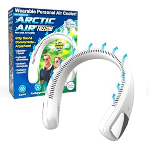 Arctic Air Freedom Personal Air Cooler – Portable 3-Speed Neck Fan, Hands-Free Wearable Design, Lightweight, Cordless And Rechargeable