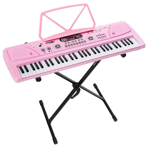 MAX KD61P - Digitales Kinderpiano 61 Tasten mit verstellbarem Ständer, wiederaufladbarer Akku, Mikrofon, LED-Display, Aufnahme, Rhythmen und Akkorde, ideal für Kinder und Anfänger