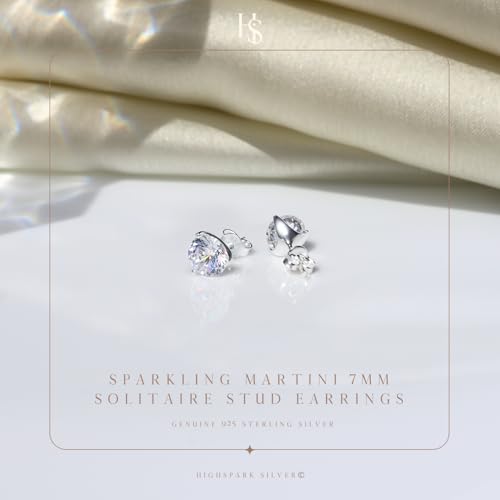 Image of HIGHSPARK 925 Silver inchSparkling Martini inch Solitaire Earrings | 92.5 Sterling Silver and Diamond like Brilliance Sparkling Zirconia | Lovely Gift