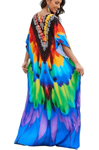 YouKD Summer Print Floral Long Kaftan Bohemian Beach Swimsuit Cover Up Plus Size Dress for Women