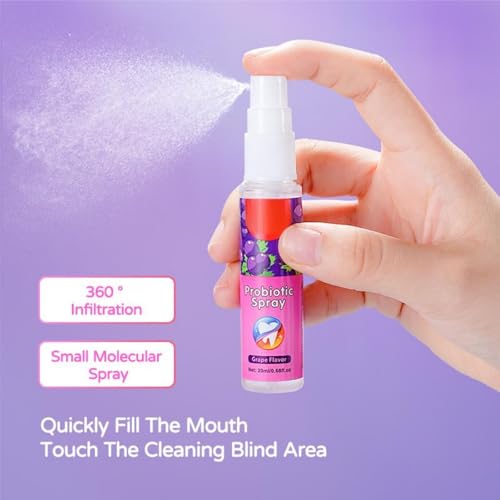 Spray bucal para el aliento, Spray bucal con sabor a uva, Ambientador bucal portátil de larga duración, refresca el aliento y regula la halitosis para adultos (20 ml/0.68 oz) - imagen 5