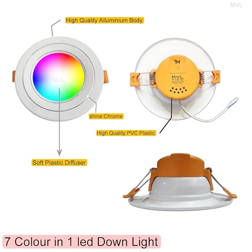 Image of MVL 9 Watt 9 in 1 Multicolour Led Ceiling Down Light (Red /Pink /Blue /Yellow /Violet /Green /Sky Blue /White,Aluminium) Pack of 3
