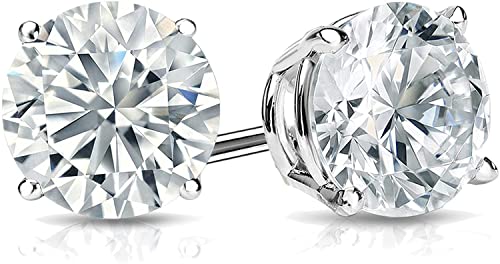 Diamond Wish IGI Certified 2 Carat Round Lab Grown Diamond Stud Earrings in 14k White Gold (E-F, SI1-SI2, cttw), 4-Prong Basket Screw Back