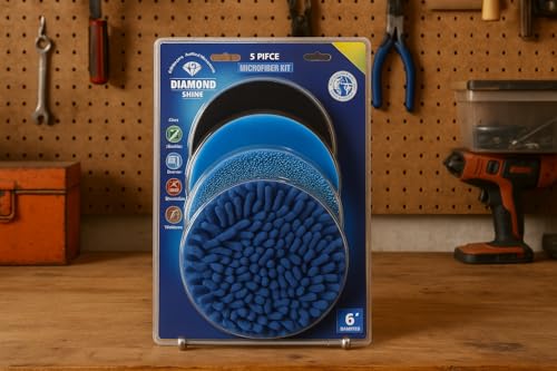 Diamond Shine 5-Piece Microfiber Drill Cleaning Set with Quick-Release Adapter – Power Drill Polishing Pads for Glass, Tile, Countertops & Stainless Steel