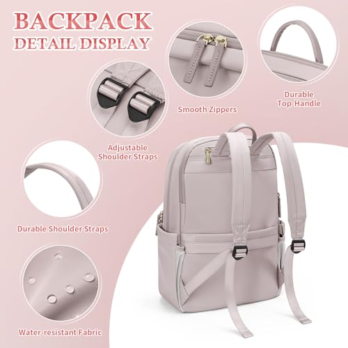 GOLF SUPAGS Women Laptop Backpack Fits 15.6 Inch Notebook Slim Casual Daypack Computer Bag for Work Travel College Backpack Purse (Pinkish Gray)4