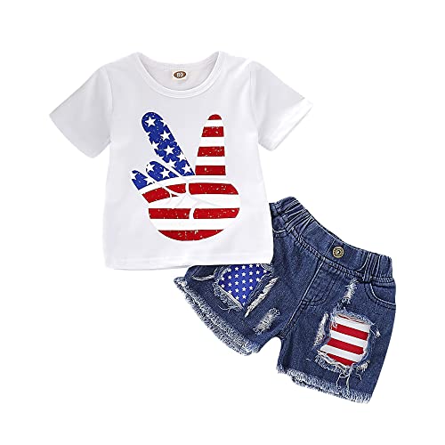 Image of Baby Girl Clothes Toddler Girl Summer Outfits Shirts Tops Ripped Denim Shorts Set Little Girl Clothes