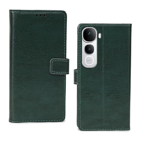 Image of amazon basics Vivo Y400 Pro 5G Flip Cover | Card Pockets Wallet & Stand | Flip Cover for Vivo Y400 Pro 5G (Green)