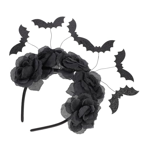 ELAYARD Diadema de Halloween con Murciélagos y Cinco Rosas Negras Tocado de Araña Floral para Mujer Accesorio para Fiesta de Disfraz y Cosplay