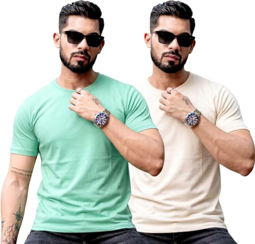 Image of RodZen 100% Pure Cotton Round Neck Regular Fit Plain Solid Half Sleeve T-Shirt Combo for Men & Boys (Pack of 2,3,4 Available in Size S to 2XL)