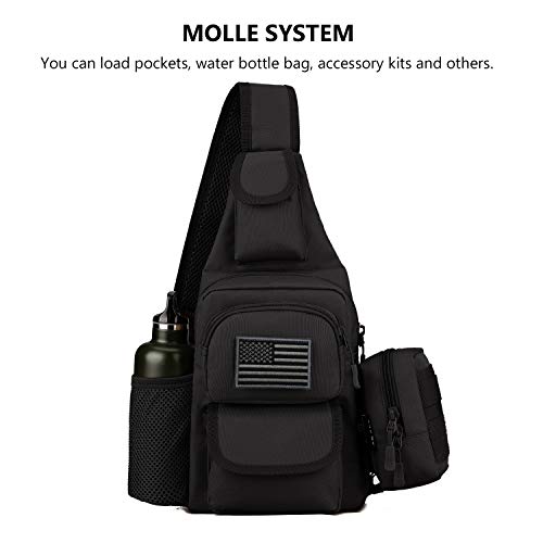 Arcenciel Small Tactical Sling Pack Military Molle Chest Crossbody Shoulder Bags Motorcycle Bicycle Assault Range Diaper Day Backpack With Patch (Black) #TOP7