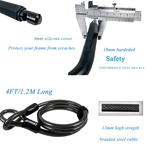 Thinvik Bike U-Locks Heavy Duty Anti Theft 12Mm X1.2M (48In) Steel Cable 18Mm Shackle.bicycle U-Lock With Anti Theft Tool Mounting Bracket For Road&Mountain Electric And Folding Bike-18Mm Shackle #TOP1