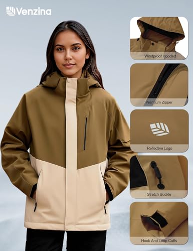 Image of Venzina Women's 3-in-1 Thermal Jacket I Windproof & Water-Resistant Graphene Heating Winter CoatFleece-Lined Jacket for Hiking, Camping, Skiing & Daily CommuteFashion-Forward Outdoor Wear