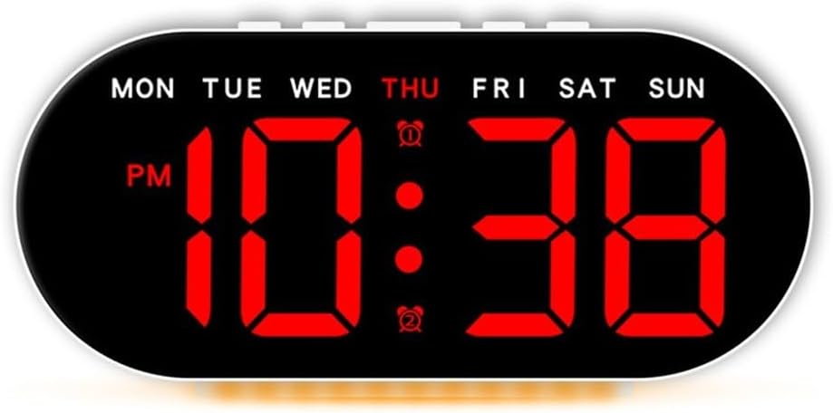For LED Alarm Clock with Display and Adjustable Ambient Light, Day of the Week Indicator, 4 Brightness Levels, Multifunctional Digital Clock(Red light)