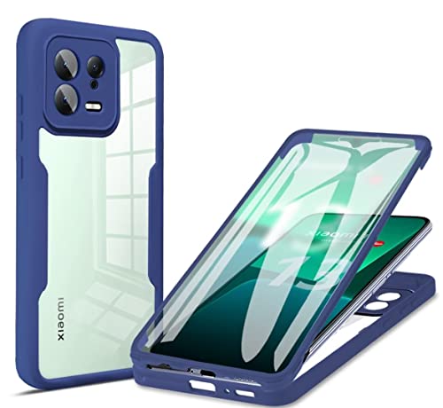 COMAKU Funda Xiaomi 13, 360 Grados y Protector Antigolpes [Ultra Hybrid] Transparent PC Dura Resistente + Silicona Bumper, Doble Cara Carcasa - Azul