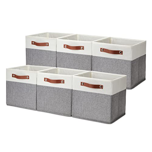 Image of DULLEMELO Cube Storage Basket for Shelves, Clothes, Collapsible Fabric Storage Cubes for Office, Bedroom, Toys, Fabric Storage Cube with Handles (White&Gray,11"x11"x11",6-Pack)