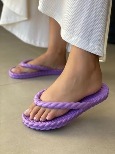 Chinelo Feminino de Dedo Nuvem Trança EVA 100% Confortável Macio e Leve (LILÁS, BR, Adulto, Numérico