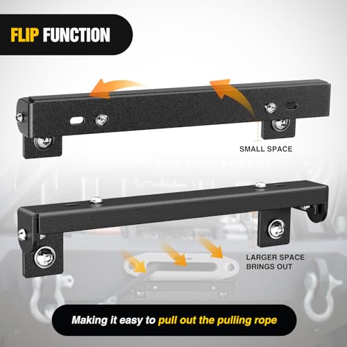 Image of Nilight Universal Flip-Up Plate Frame for 10 inch Hawse Fairlead Mount Front License Bracket Holder Relocation Bumper Winch Mount Roller Fit for Most Pickup Trucks Off-Road Cars SUVs