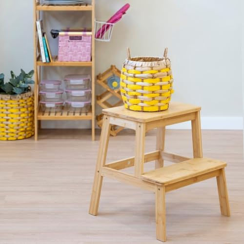 Miniatura 2 de Lolahome - Escalera De Bambú De 2 Peldaños, Estilo Nórdico, Con Escalón De 2 Alturas, Ideal Como Taburete Para Cocina O Baño De 43 X 43 X 47 Cm. Fácil Montaje. Resistencia 150 Kg