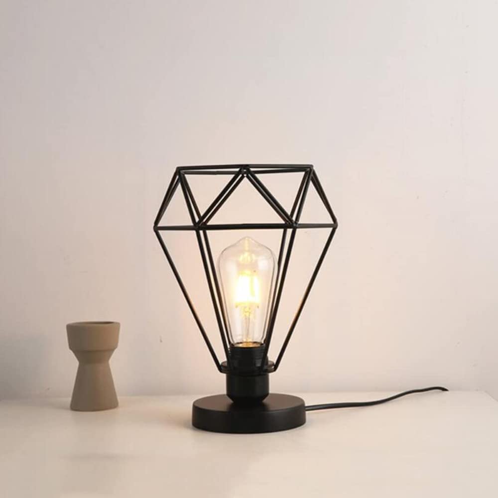 Chao Zan Lámpara de mesa de metal geométrica, lámpara de mesilla de noche estilo vintage industrial, lámpara de escritorio con Enchufe e Interruptor (B)
