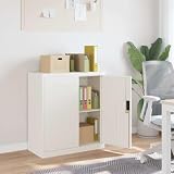 Abschließbarer Aktenschrank Weiß 79x40x90 cm aus pulverbeschichtetem Stahl, 90 cm hoher Büroschrank mit Boden für Akten und Bürobedarf, inklusive Wandhalterung zur Kippsicherung