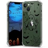 YEPO Halloween Case for iPhone 13 Clear Ghost Fashion Designs, Girls Stylish Slim Shockproof Bumper Protective Phone Cover Women Halloween Spider Web Phone Case for iPhone 13 Kids Bats