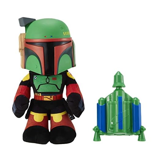 Star Wars El Libro de Boba Fett Peluche Boba Fett con Lanza Cohetes y Repite tu Voz, Juguete para niños +3 años (Mattel HHW55)